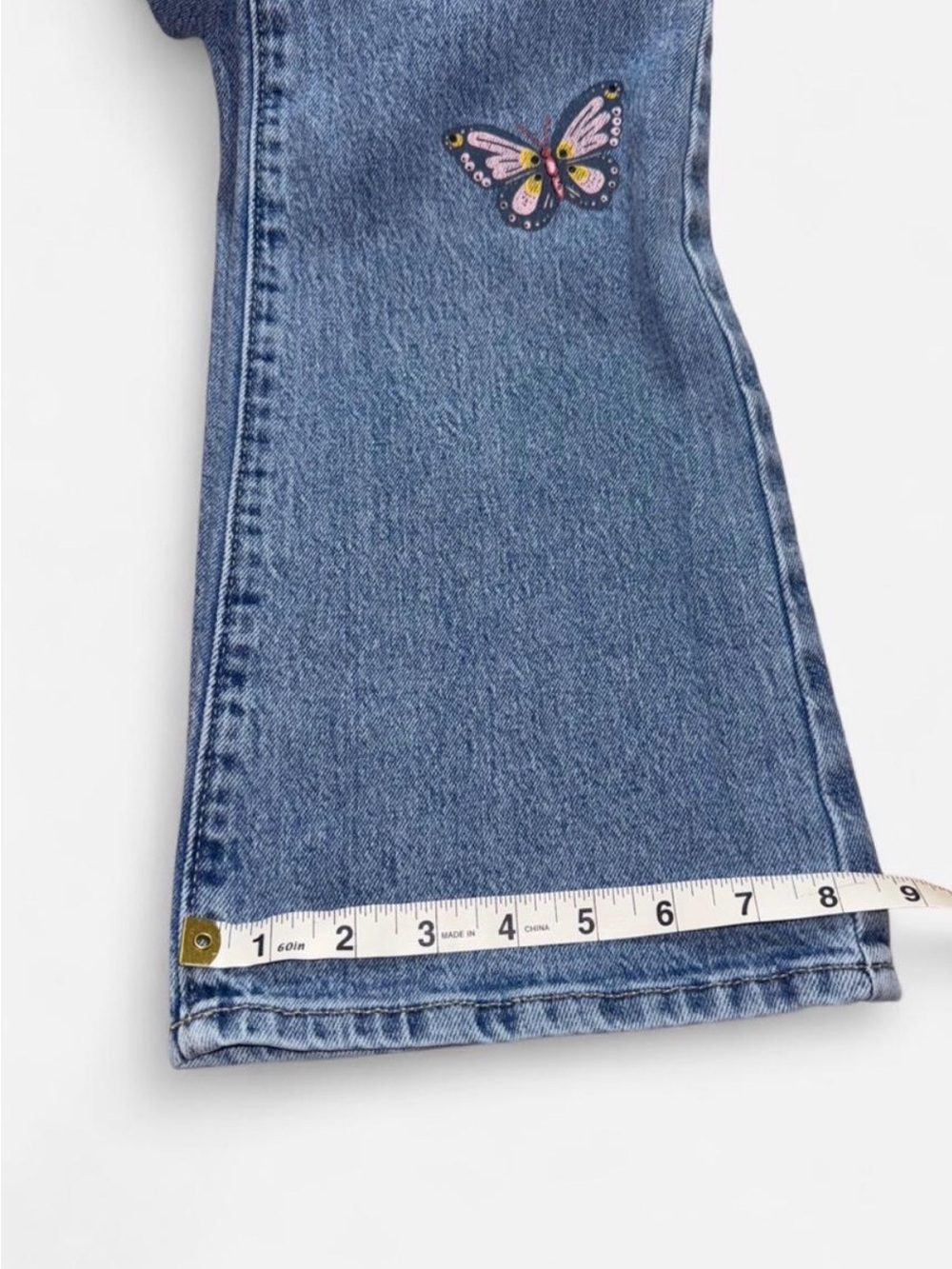 Old Navy  Blue Denim Flare Jeans with Butterfly Embroidery. Size girls 18 - Picture 6 of 8